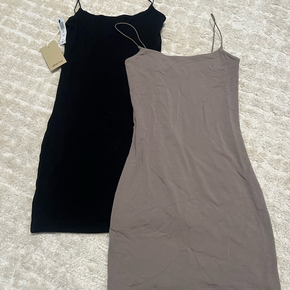 Two for the price of one! Aritzia Mini Body Contour Dresses - Black & Taupe
